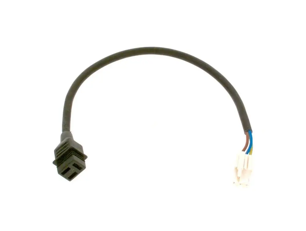 Verbindungsleitung von Bosch mit einem schwarzen Stecker an einem Ende und mehreren farbigen Kabeln am anderen Ende zur elektrischen Verbindung.